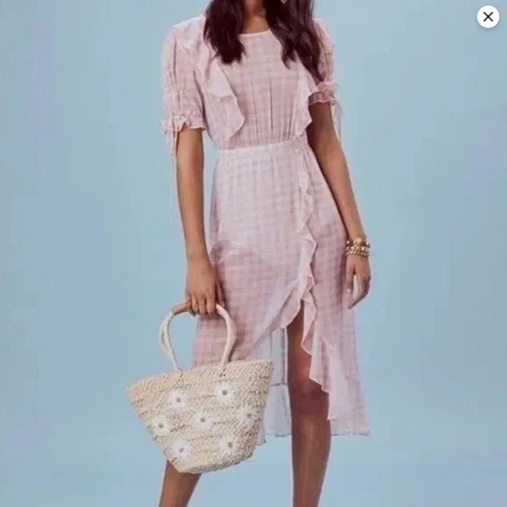 For Love And Lemons Dorothy Pink Gingham Midi Dress flawed